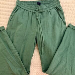 J. Crew women's linen-cotton blend drawstring pants in an olive green color